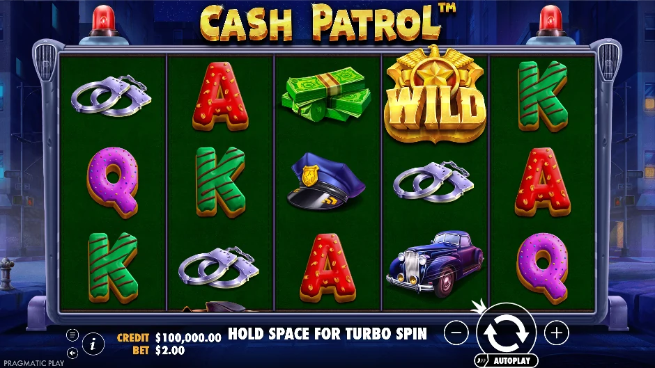 Persecución de Cash Patrol con policías, ladrones, patrullas, esposas y símbolos de dinero