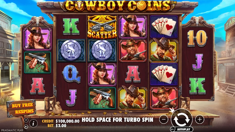Pueblo del Oeste de Cowboy Coins con vaqueros, monedas doradas, insignias y dinamita