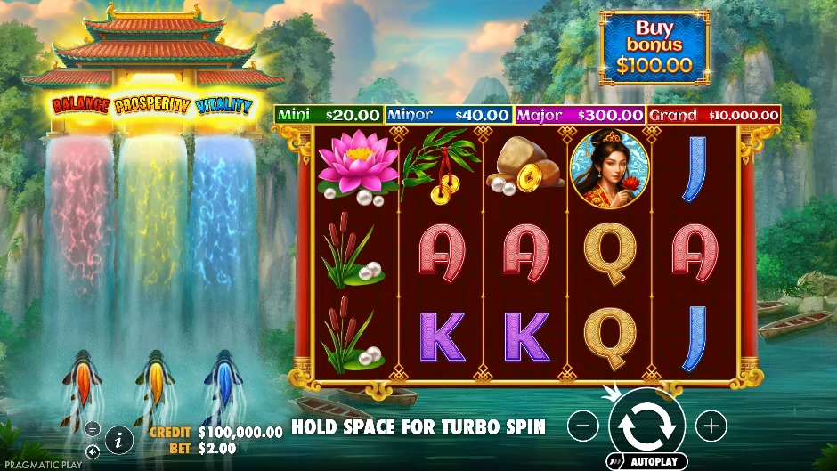 Puerta oriental de Dragon’s Gate Bonus Choice con dragones, monedas y opciones de bonificación