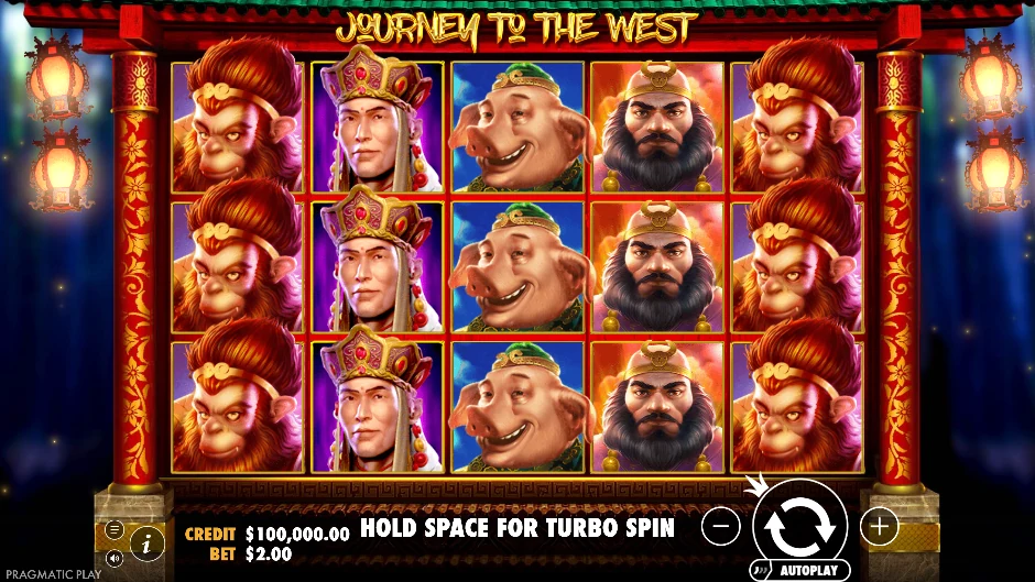 Pantalla de la tragamonedas Journey to the West con el Rey Mono y la legendaria peregrinación china