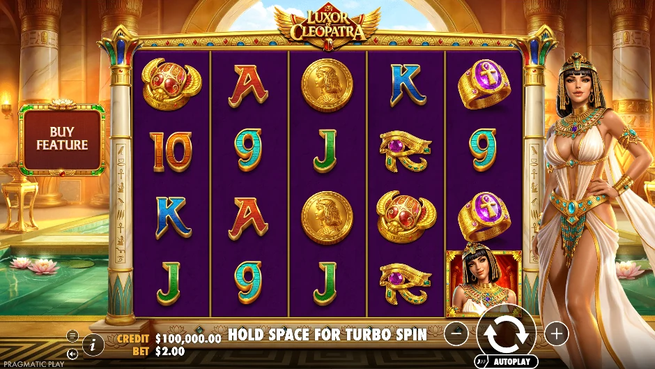 Pantalla de Luxor of Cleopatra con Cleopatra, lotos y una cámara de tesoros