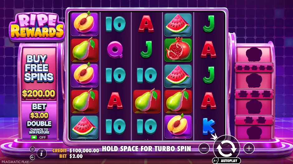 Pantalla de Ripe Rewards con una cosecha de frutas maduras