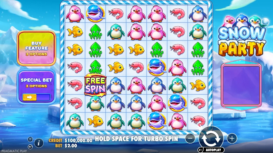 Pantalla de Snow Party con animales celebrando una fiesta en la nieve