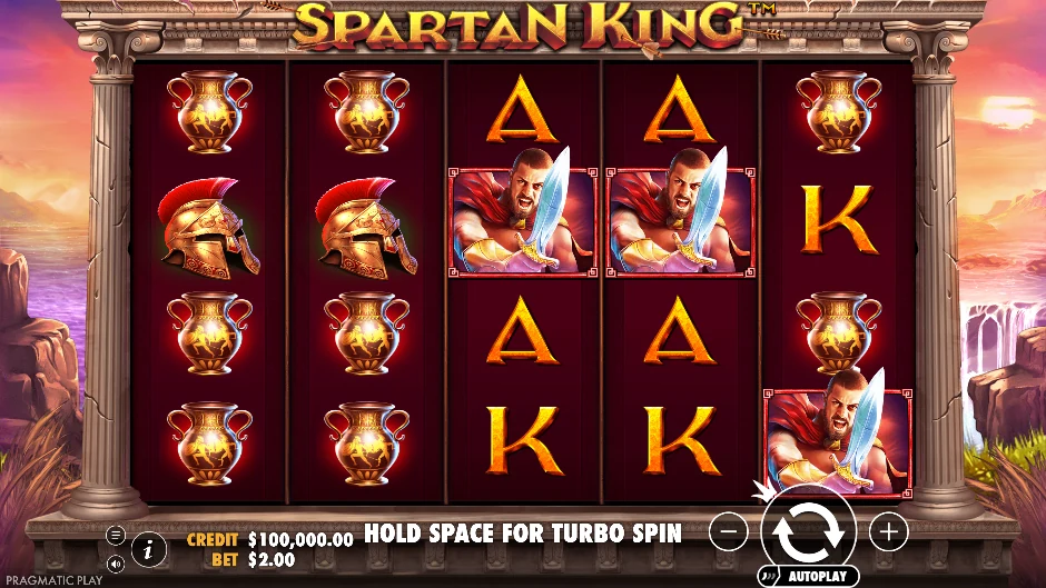 Pantalla de Spartan King con un monarca espartano en plena batalla