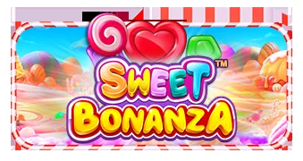 Sweet Bonanza con caramelos, frutas y piruletas sobre una cuadrícula colorida