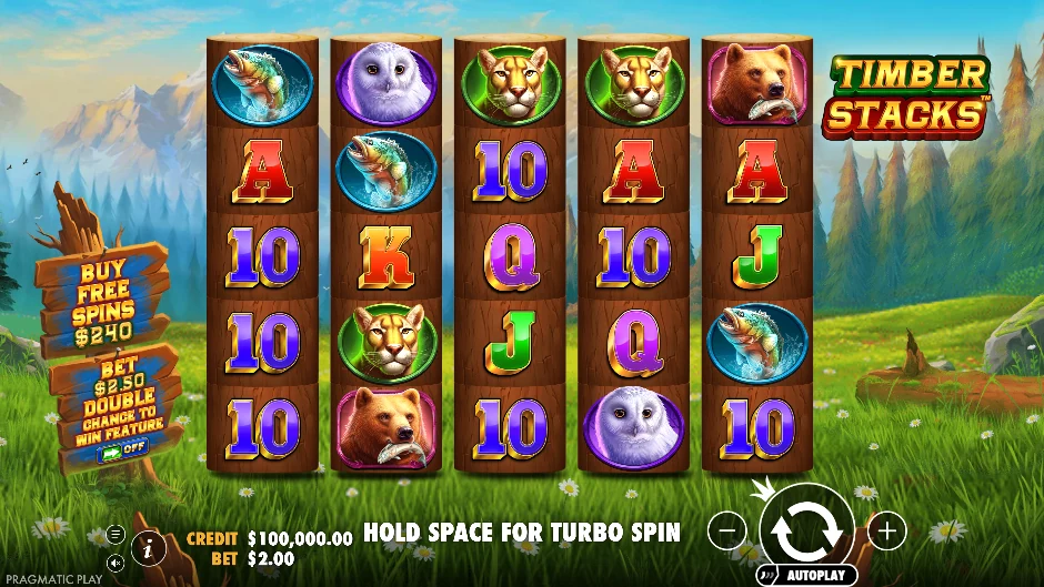 Pantalla de Timber Stacks con leñadores apilando troncos en el bosque