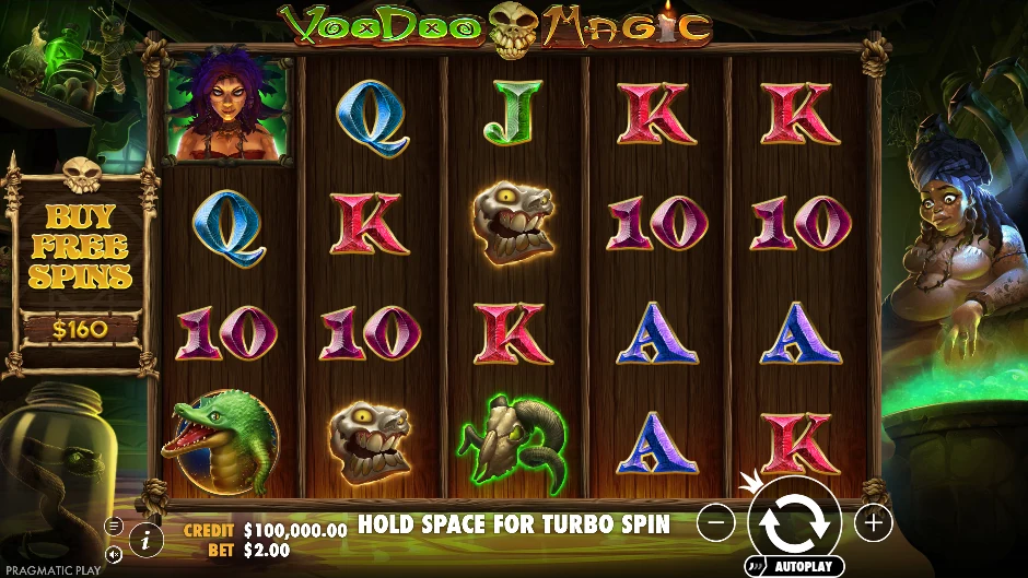 Pantalla de Voodoo Magic con amuletos, muñecos y rituales vudú
